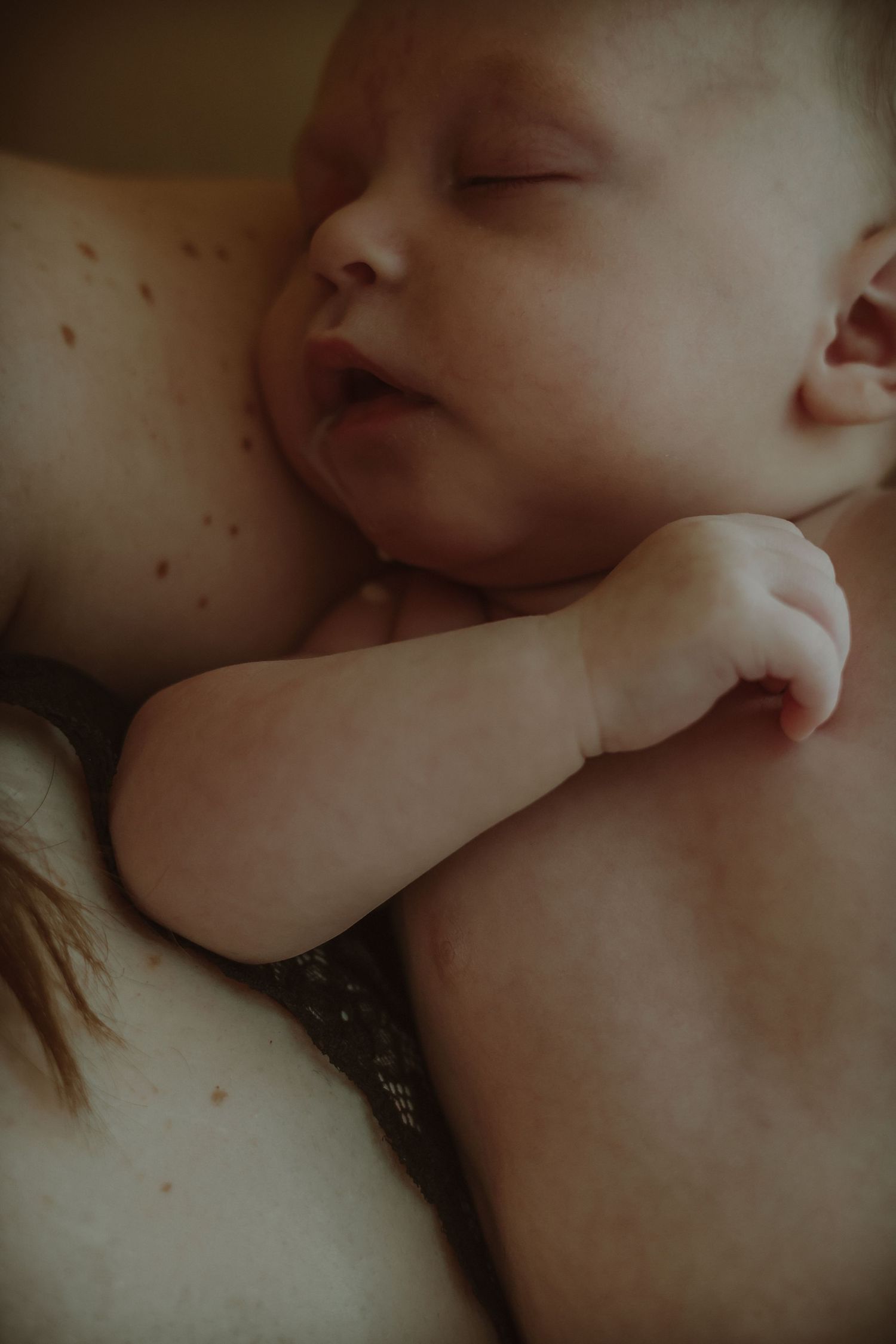 newborn, Suffolk, milk dripping from mouth detail ,colour, natural light