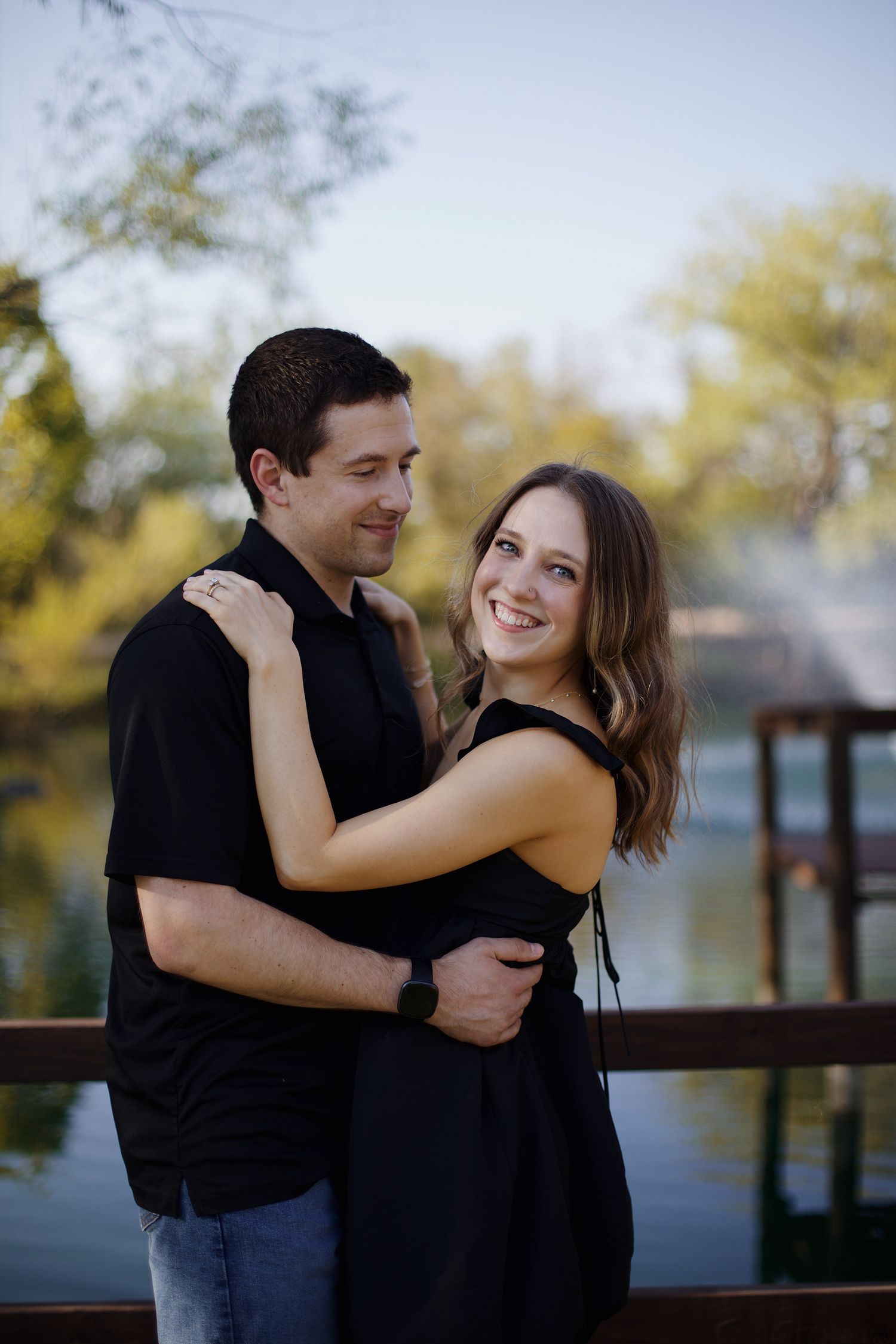 Couple portraits with female looking at the camera.