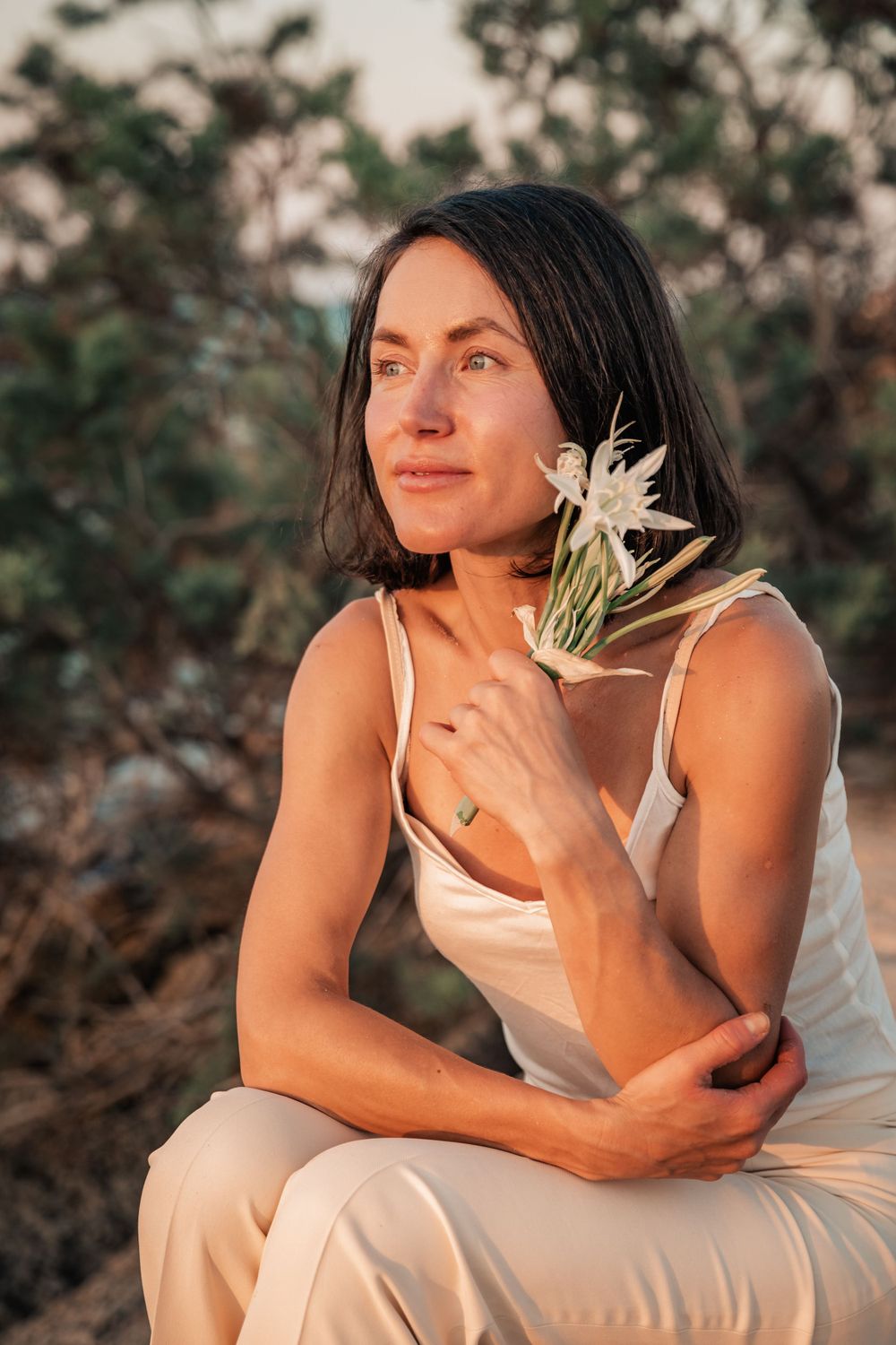 natural cosmetics branding portrait sunset moment Mallorca.