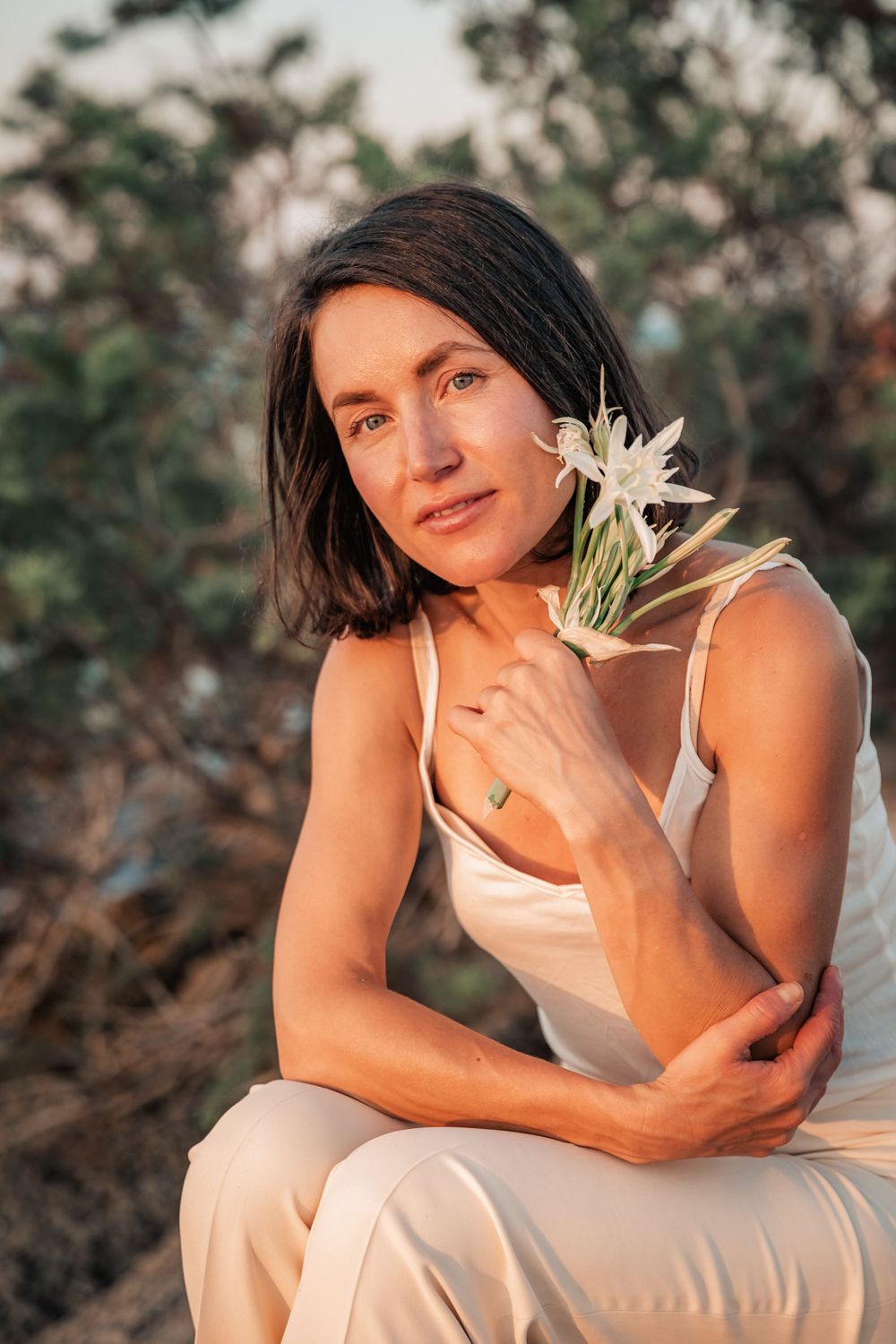 natural cosmetics branding portrait sunset time Mallorca.