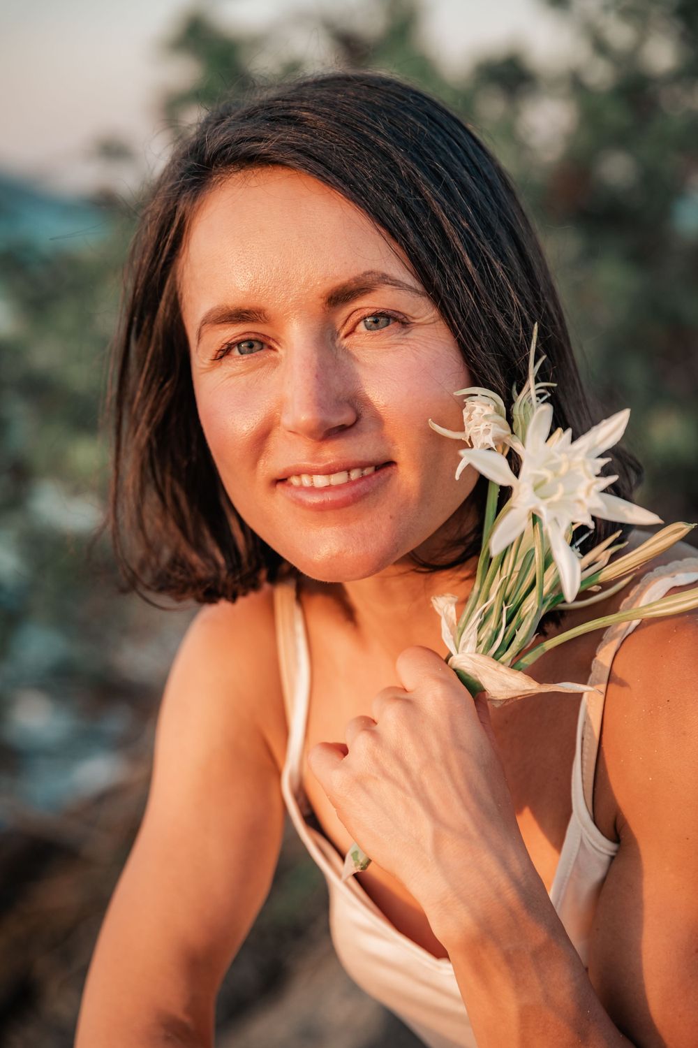 natural cosmetics branding portrait sunset time Mallorca.