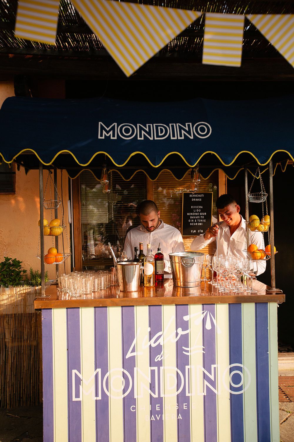 Cocktail bar during a destination wedding reception on the Italian Riviera