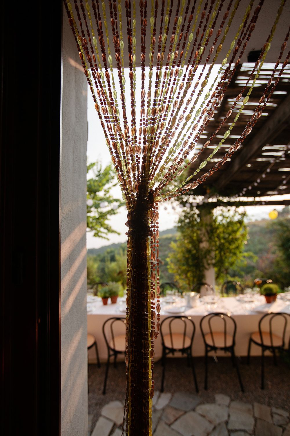 Wedding dinner setting at a private villa overlooking the Italian Riviera