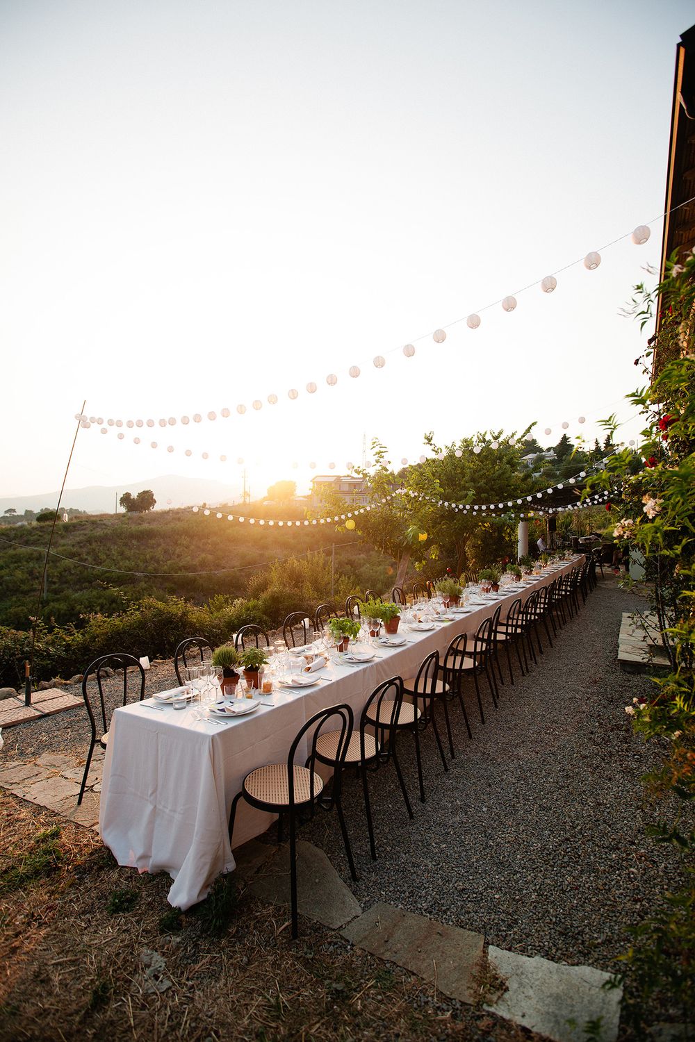 Outdoor wedding dinner table at a private villa in Ventimiglia on the Italian Riviera