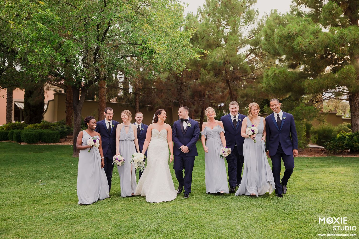 bride and groom portraits at DragonRidge Country Club sunset