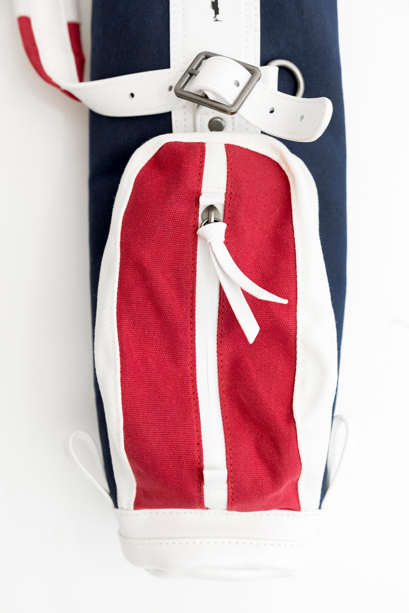 Charlie Golf Co Patriot golf bag product photography for toddler bag zipper detail