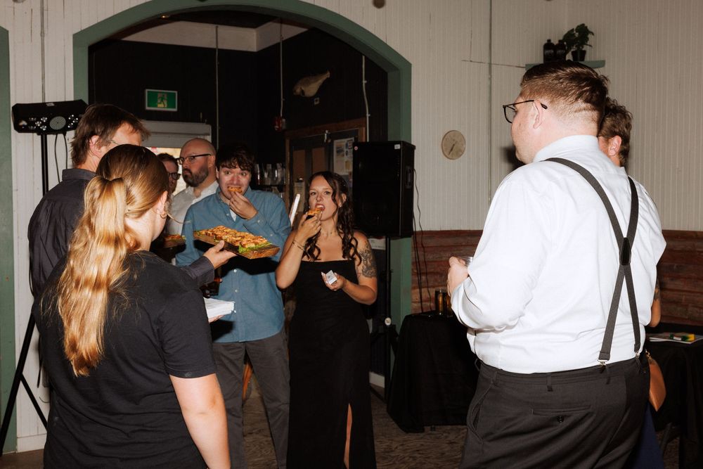 Candid reception photos at Port Rexton Brewery by Newfoundland documentary style wedding photographer Kaitlyn Yvette