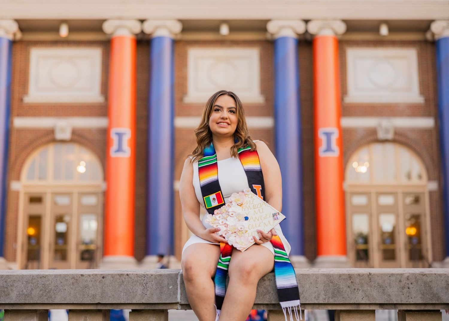 graduation photos dress inspiration UIUC campus in front of Foellinger