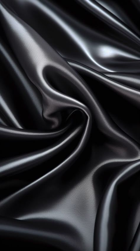Luxurious black silk fabric with smooth waves and glossy texture.