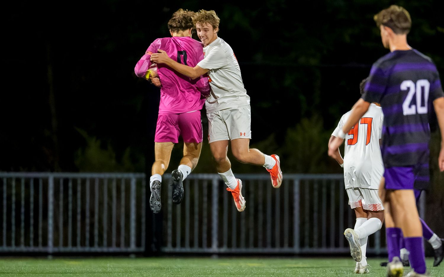 High school boys soccer aerial celebration game day coverage, Central PA, by Deanna Fox, SportsFox Photography, Hershey PA