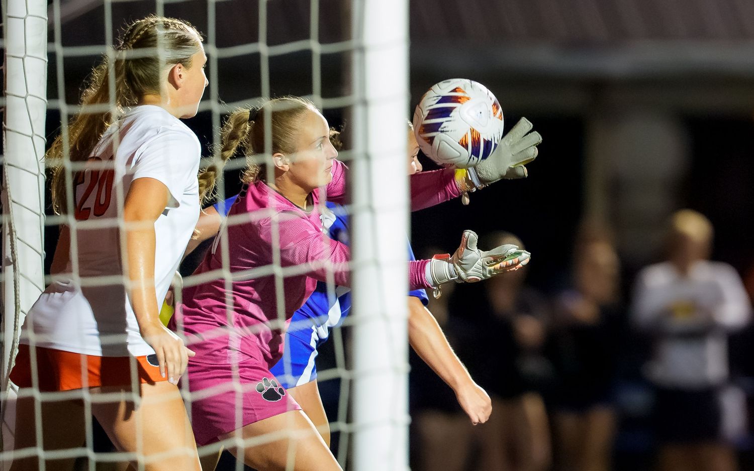 Palmyra Cougars girls soccer goalkeeper game day action at goal, Central PA, by Deanna Fox, SportsFox Photography, Hershey PA