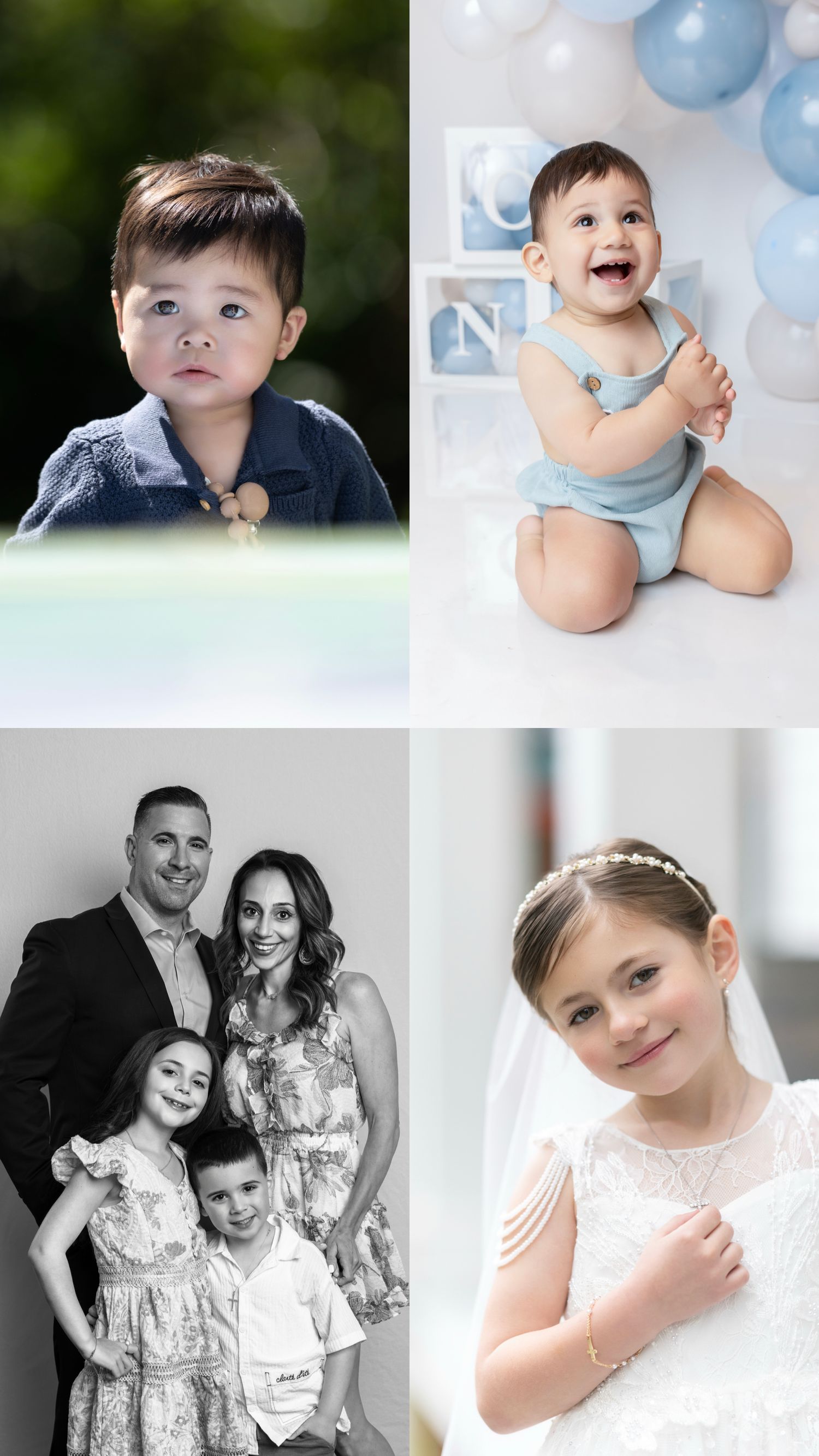 Collage of four photos: couple kissing, man playing saxophone on stage, smiling boy in white shirt, and young woman in white crop top.