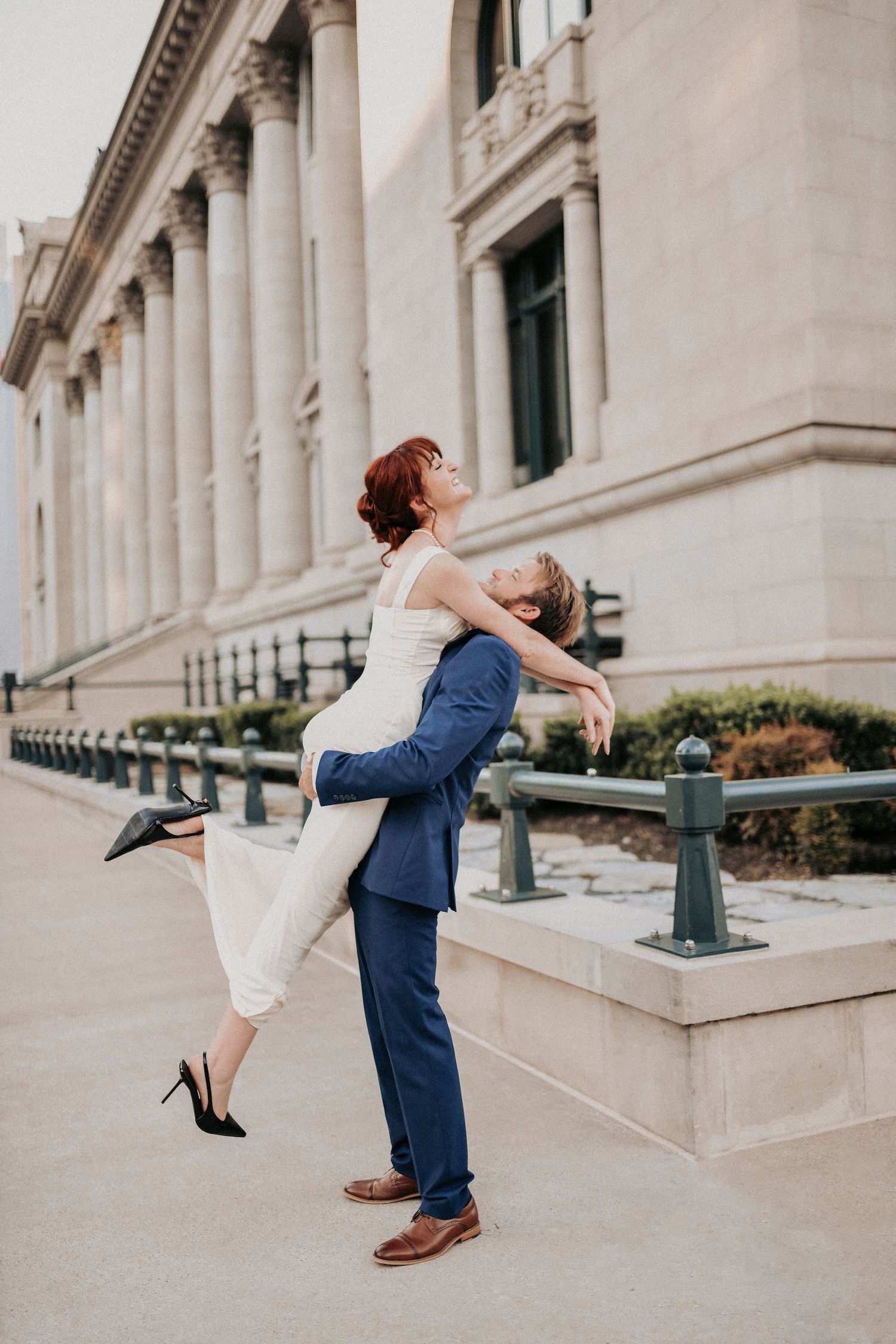 Editorial engagement photos featuring historic Dallas landmarks