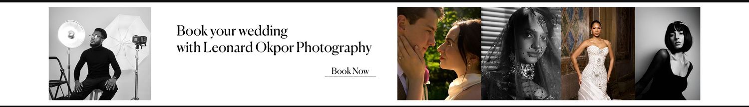 A wedding photography banner featuring elegant bride and groom portraits by Leonard and Igor Photography studio.