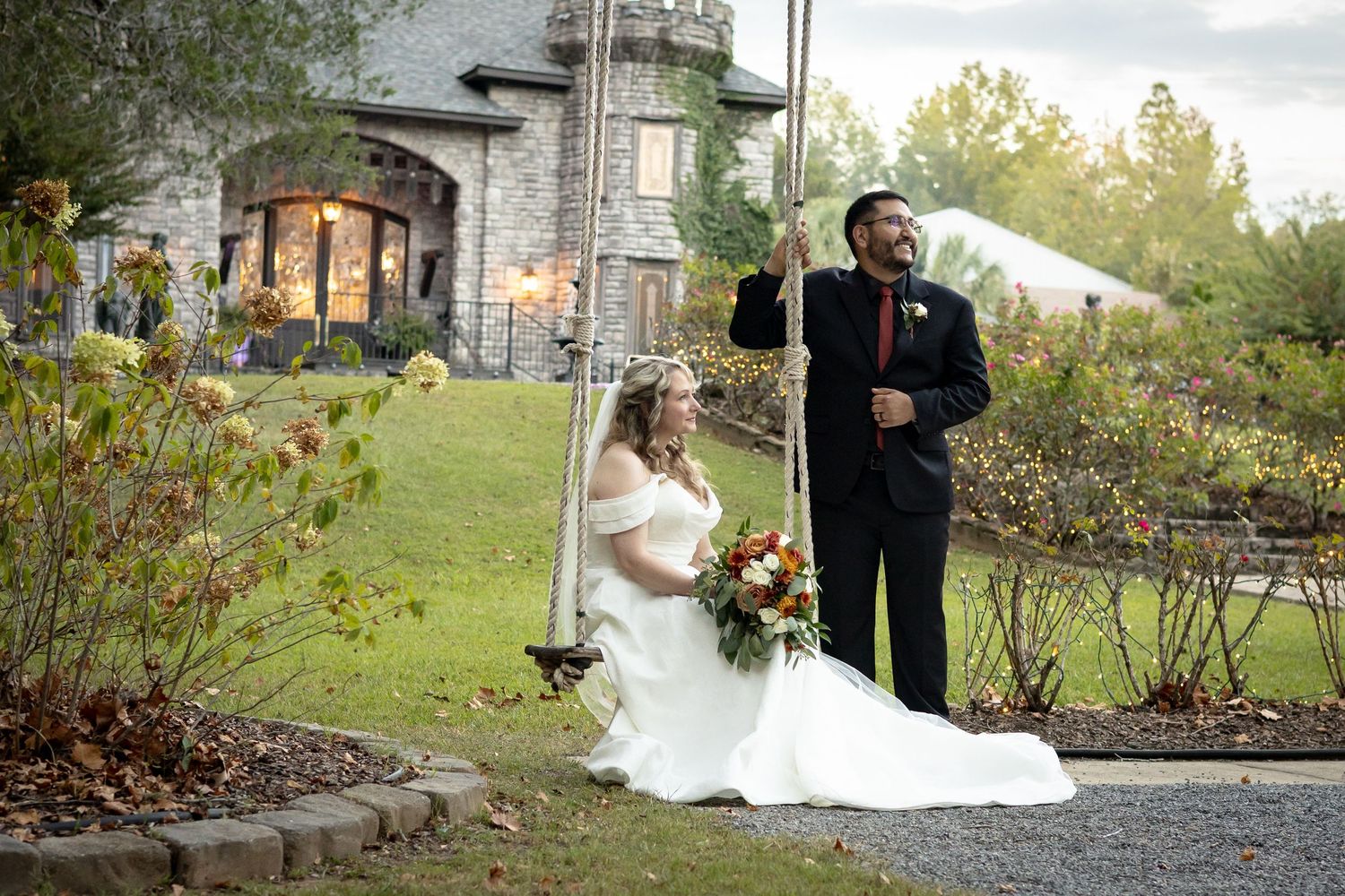 Bride and Groom wedding portrait at the Sterling Castle in Shelby, Alabama
