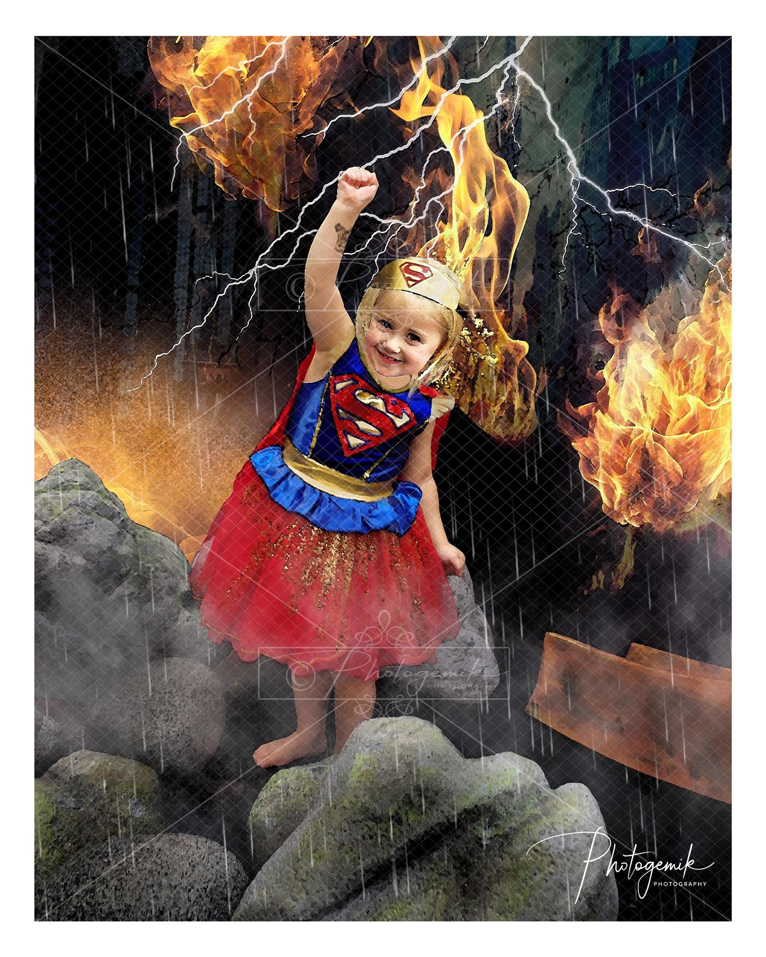 Super Girl Saving The City. Superhero Photo Shoot. Photogemik Photography Studio Bradford, West Yorkshire.