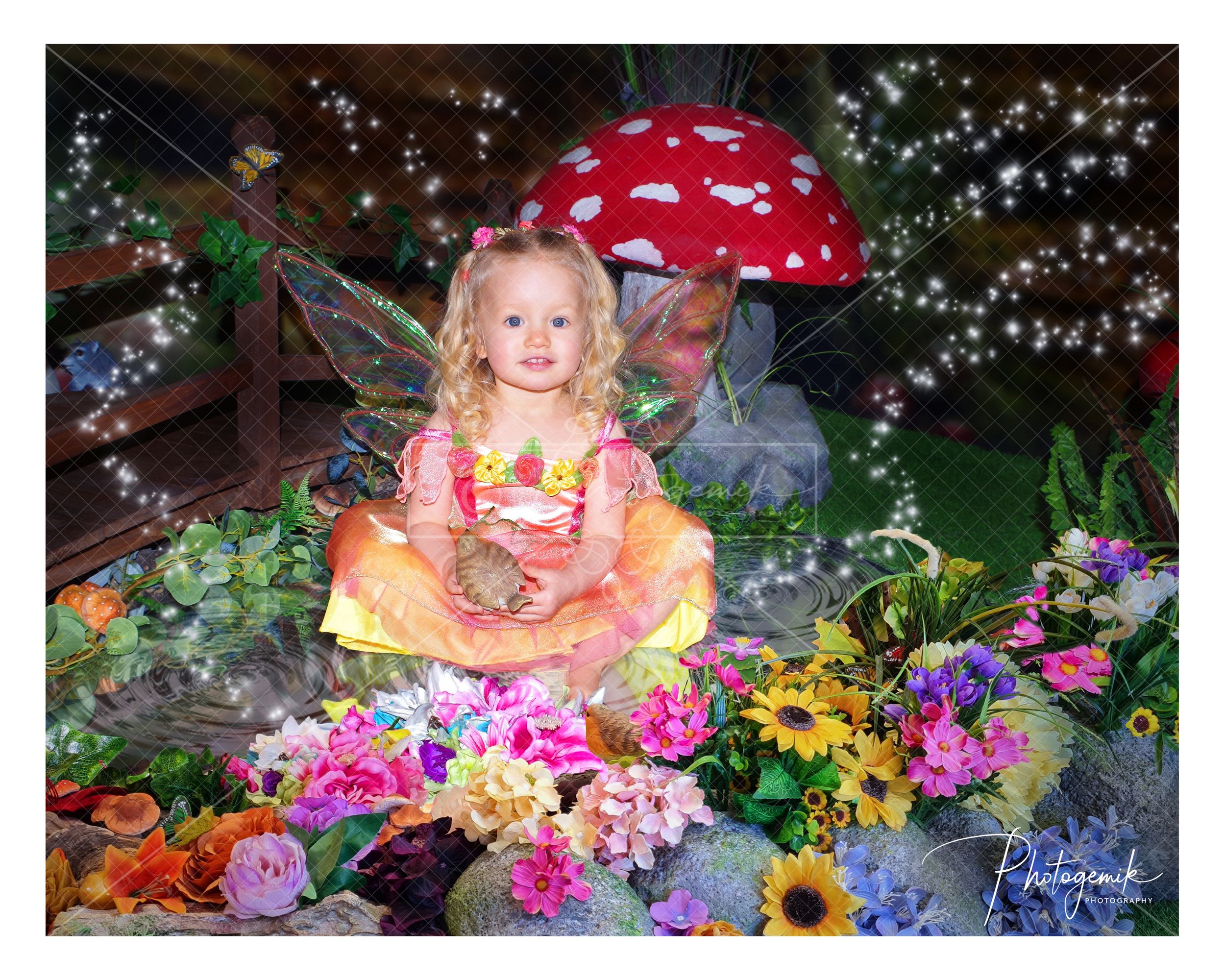 Beautiful Fairy With Stunning Wings Sitting By A Giant Toadstool. The Enchanted Forest Fairy Photo Shoot. Photogemik BD2