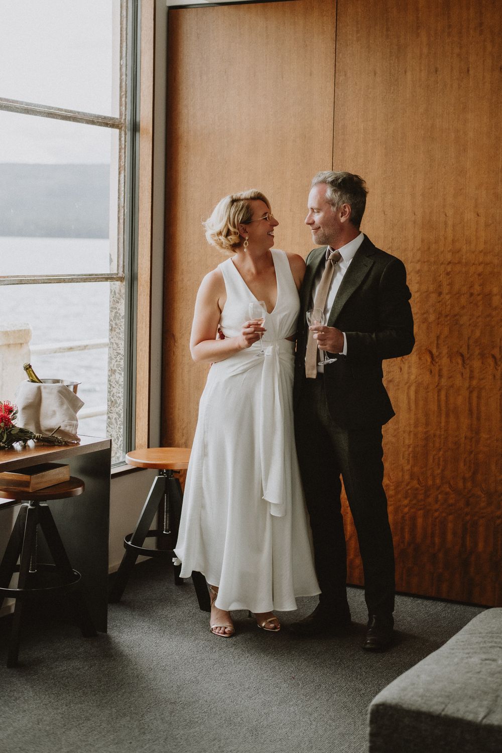 couple at elopement at Pumphouse Point, Lake St Clair wilderness Resort by Joss Jensen Photography