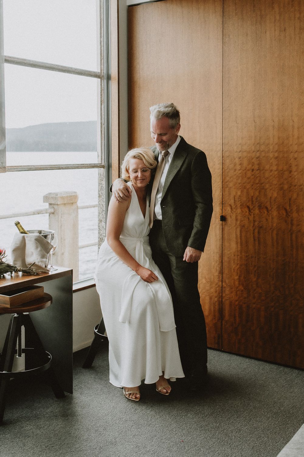 couple at elopement at Pumphouse Point, Lake St Clair wilderness Resort by Joss Jensen Photography
