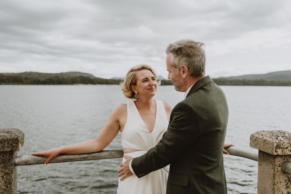 couple at elopement at Pumphouse Point, Lake St Clair wilderness Resort by Joss Jensen Photography