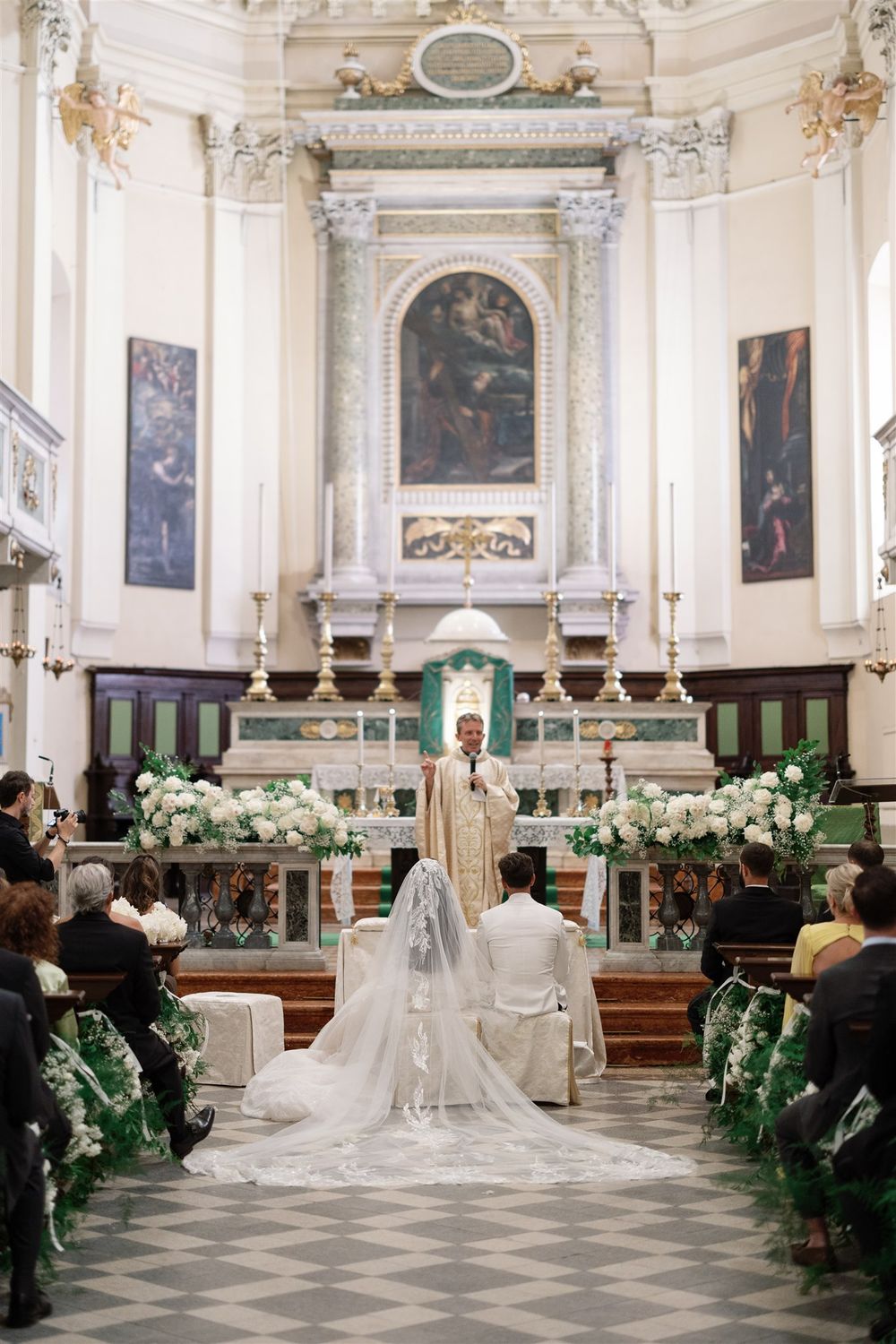 Italian-American Catholic wedding at Church by Lake Garda