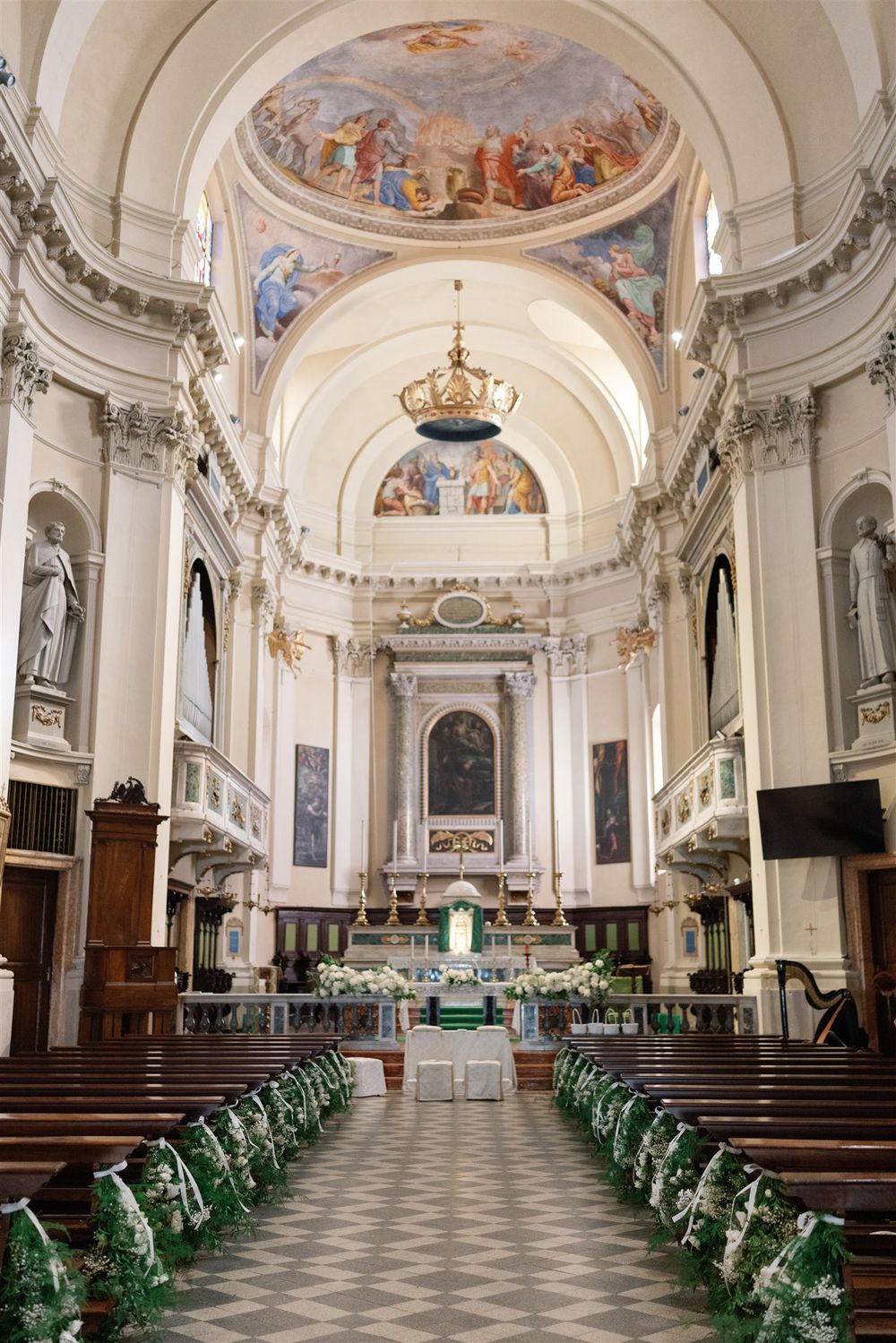 Italian-American Catholic wedding at Church by Lake Garda