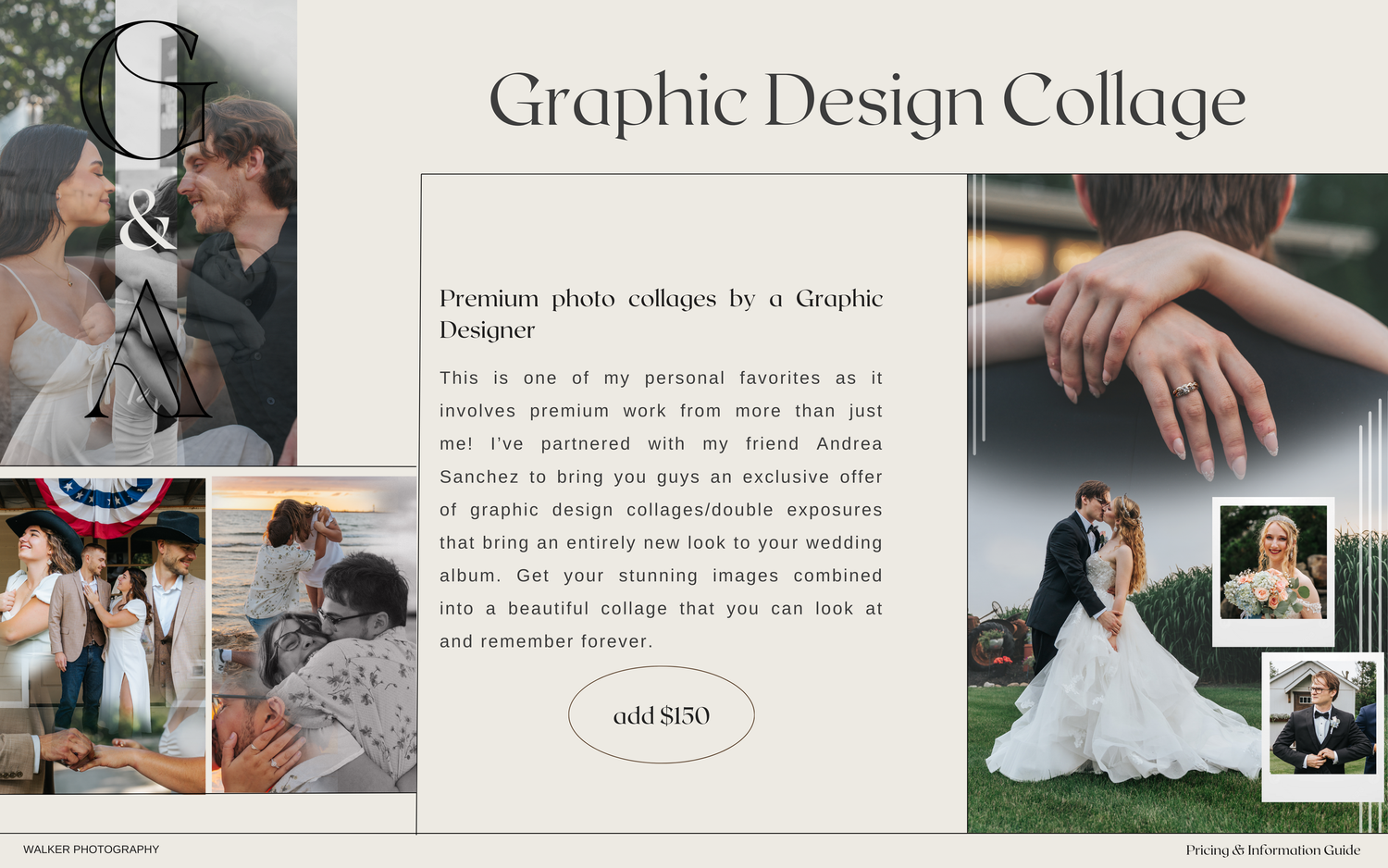 A collage of elegant wedding photography website images showing design layouts, details and bridal scenes in muted tones.