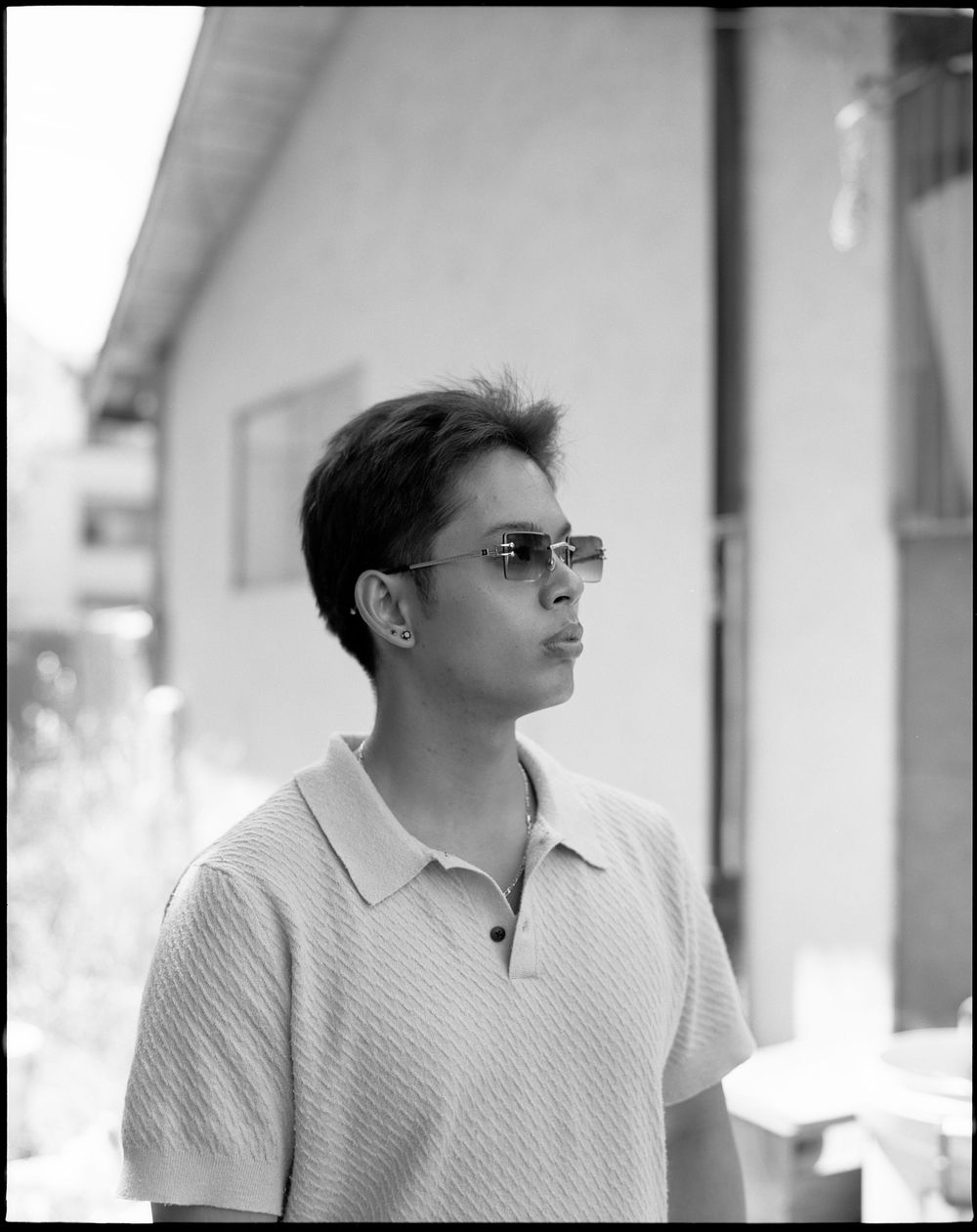 A portrait of a subject made with black and white medium format film