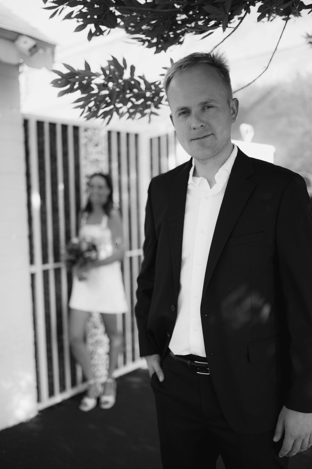 Pink cadillac elopement at Little White chapel