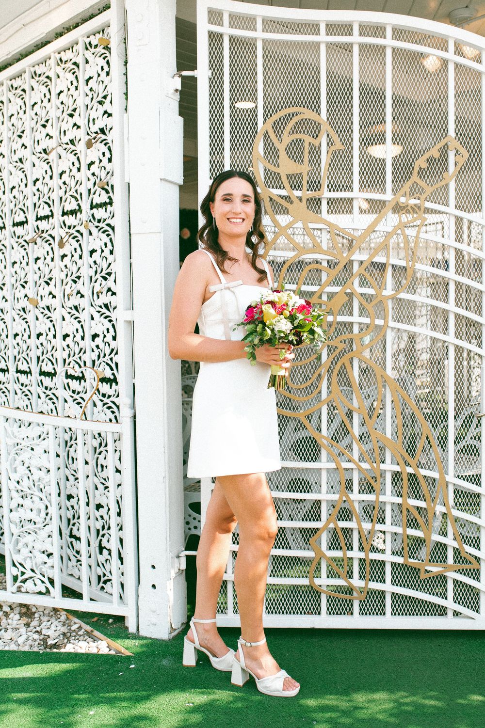 Pink cadillac elopement at Little White chapel