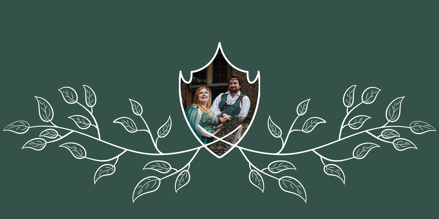 Decorative leaf and branch design elements on a green chalkboard background.