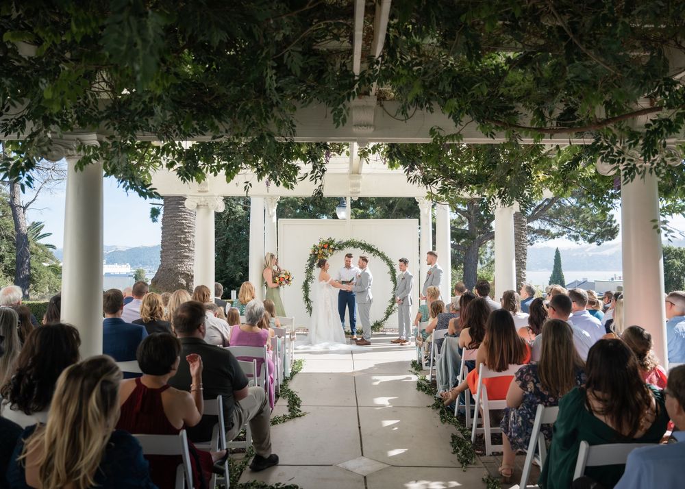 Romantic garden terrace at Jefferson Street Mansion during a wedding