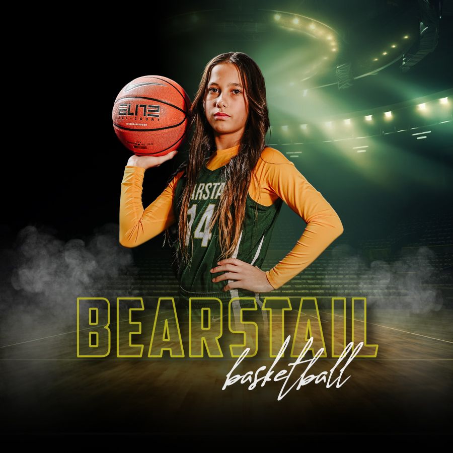 Dramatic basketball promotional photo featuring a player in yellow uniform holding a basketball with dramatic lighting and fog effects.