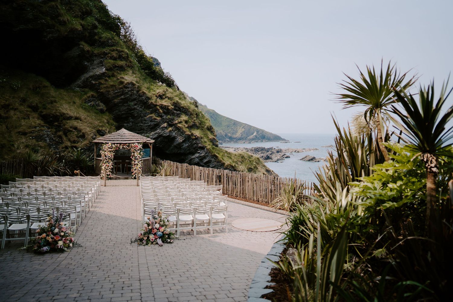 Tunnels beach wedding venue North Devon, outdoor ceremony set up on the beach