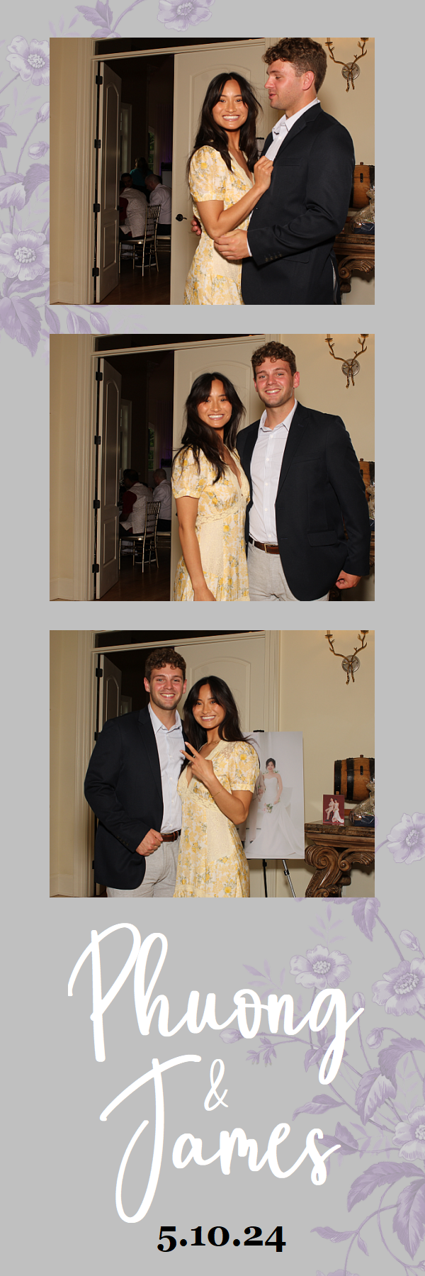 A couple poses together at a special occasion, with the woman in a yellow dress and the man in a navy suit and tie.