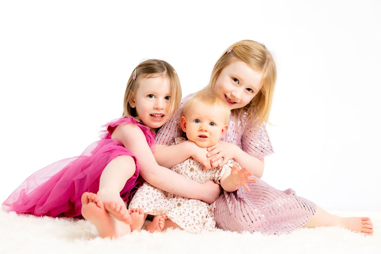 sibling sisters portrait on white