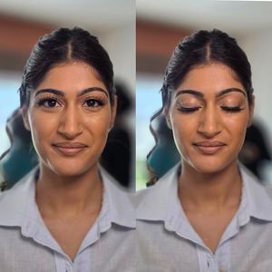 Progressive makeup application shots in professional lighting.