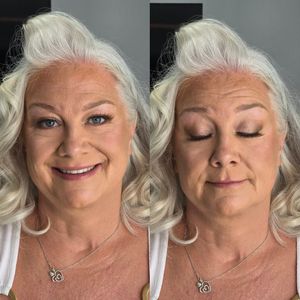 Sequence of expressions from a person with light hair wearing silver hoop earrings and a white top.