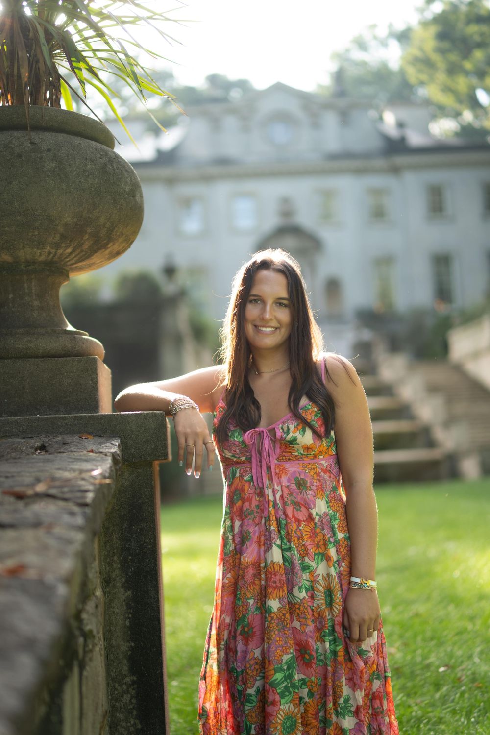High school senior at the Atlanta History Center for senior photos in front of the Swan house