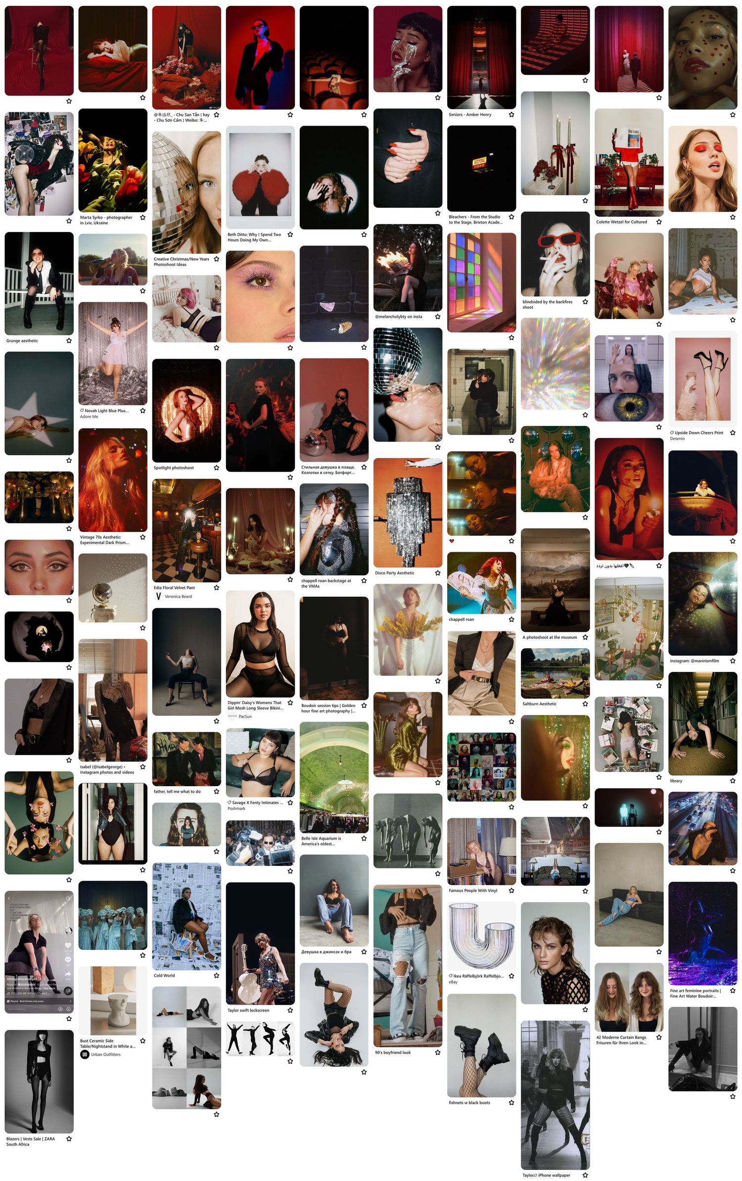 Large collage of professional photographs featuring artistic portraits and fashion imagery.