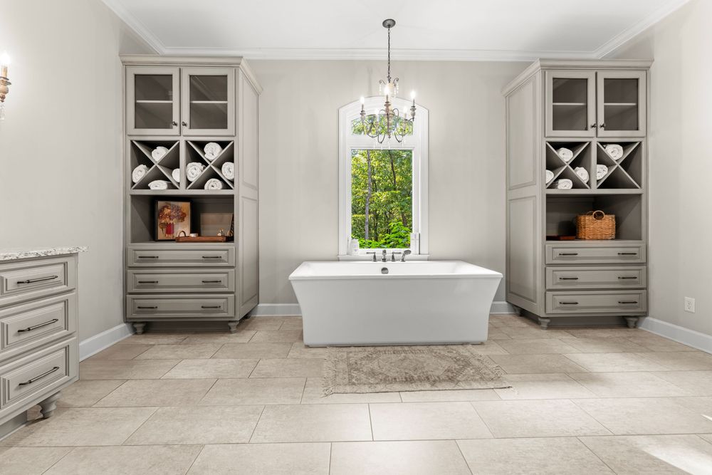 HDR picture of an upscale bathroom.  Real estate listing photo