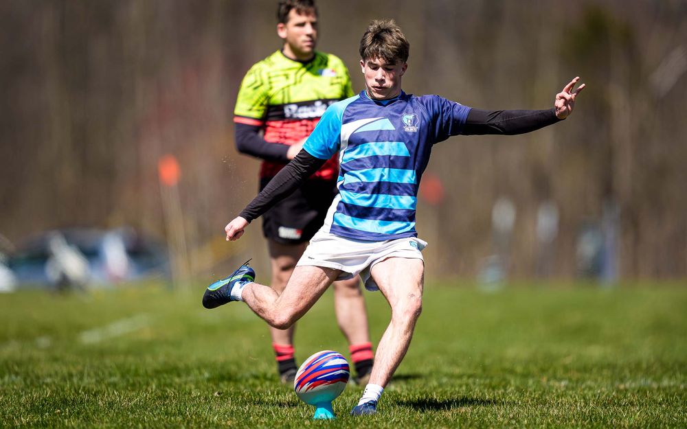 Elizabethtown Blues Rugby conversion kick vs Cumberland Valley at Old Trolley Line Park, March 2026 — SportsFox Photography