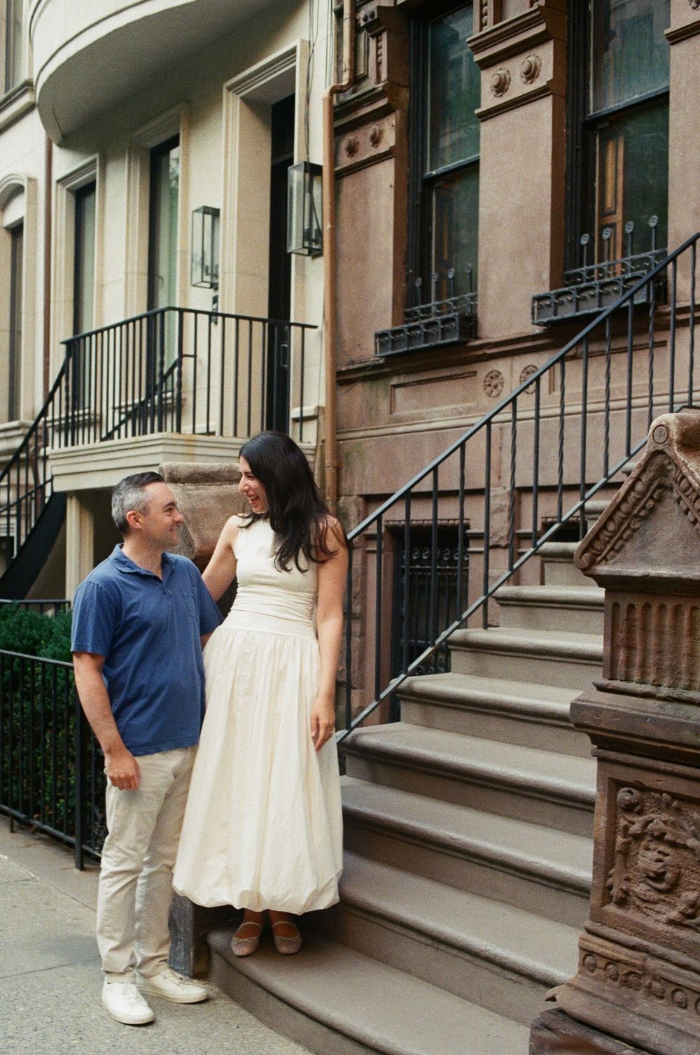 Editorial Central Park engagement session photographed on film with timeless romantic imagery