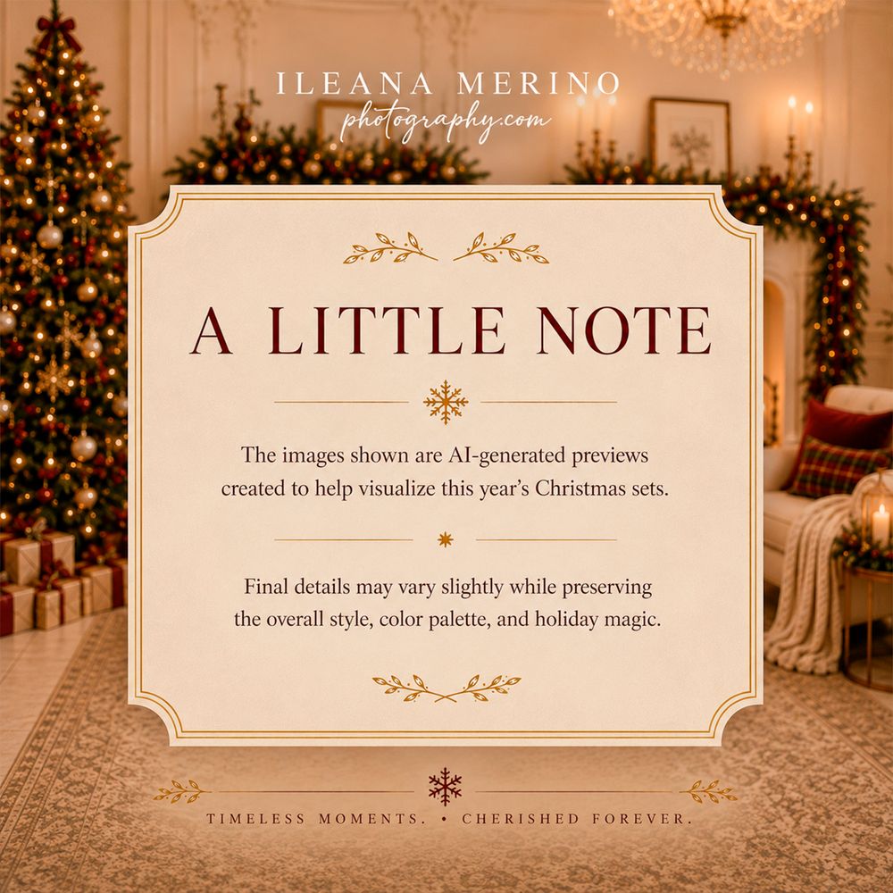 AI-generated Christmas photography set preview by Ileana Merino Photography featuring festive holiday decor and warm seasonal ambiance.