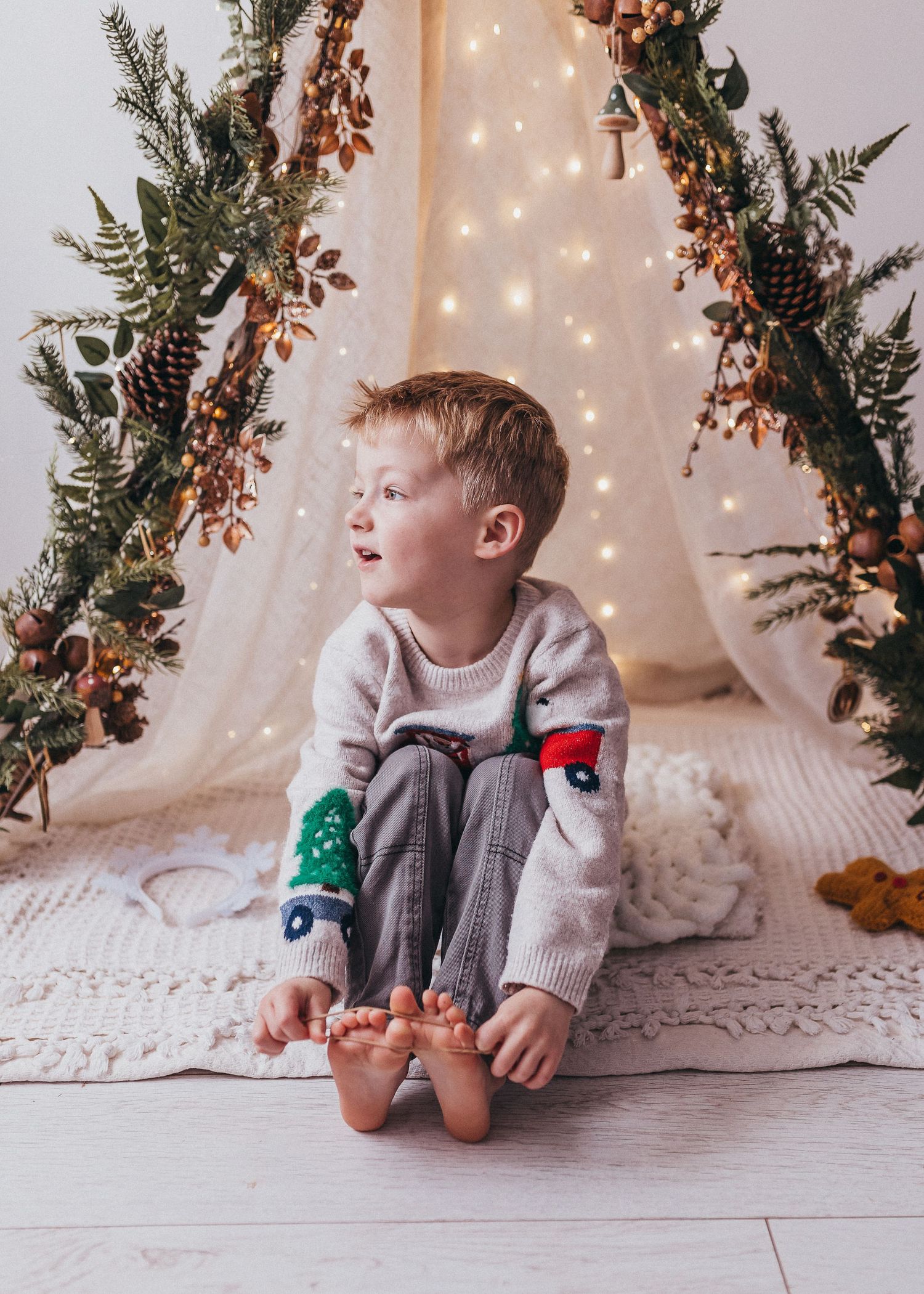 little boy in traditional Christmas jumper Scandinavian theme