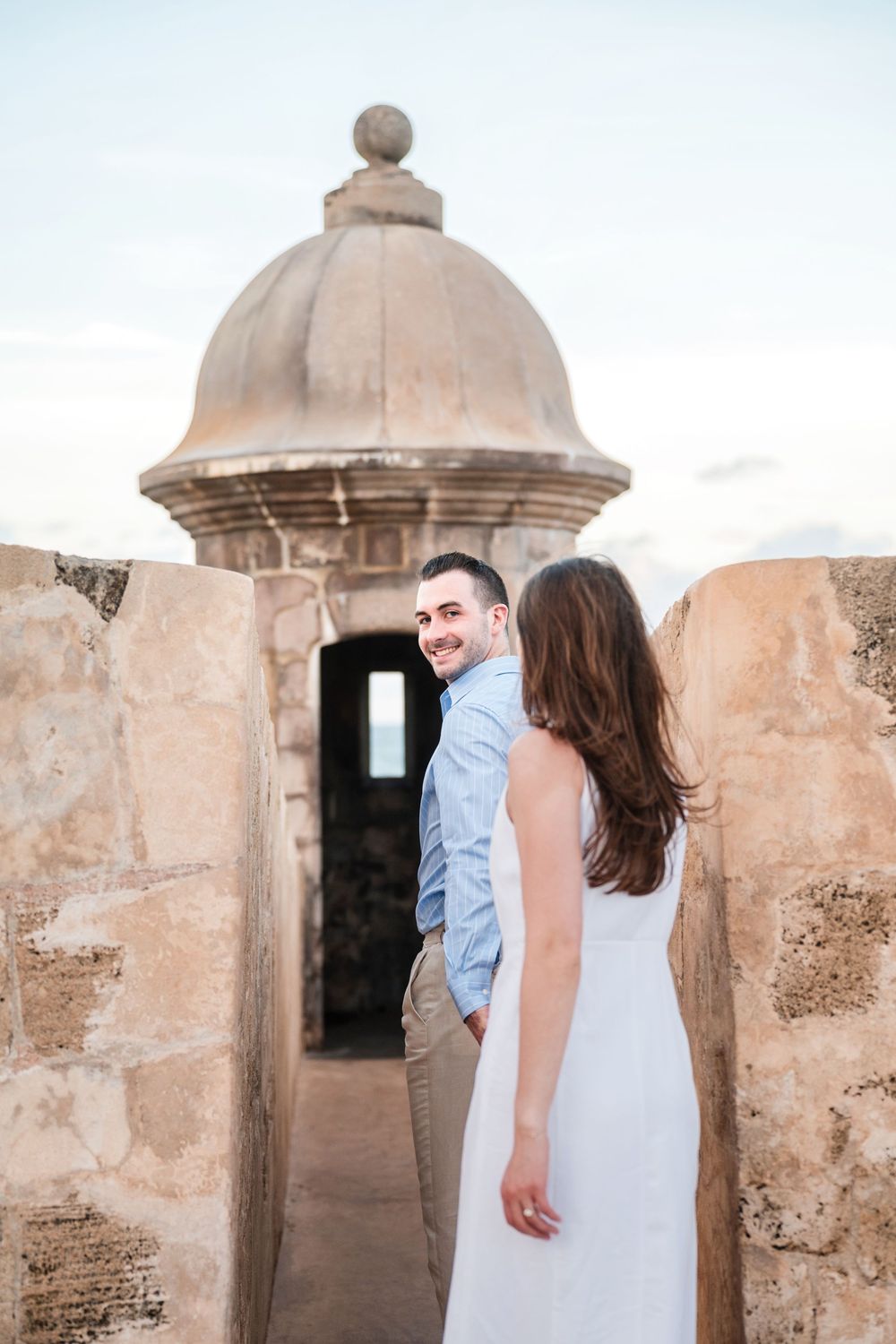 Bride standing inside historic garita in Old San Juan Puerto Rico engagement session