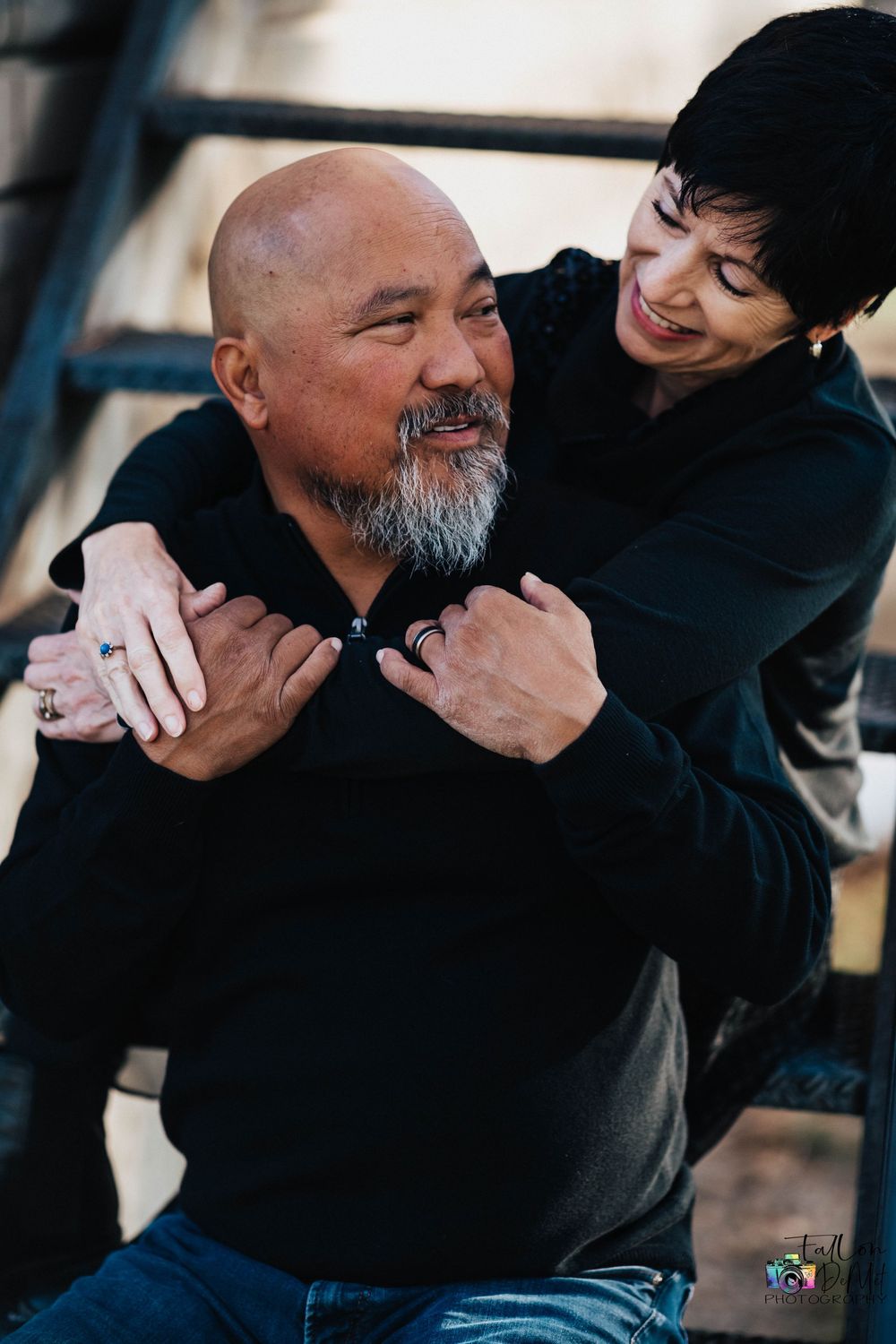 A heartwarming sequence of candid moments showing a father and child sharing affectionate hugs and laughter together.