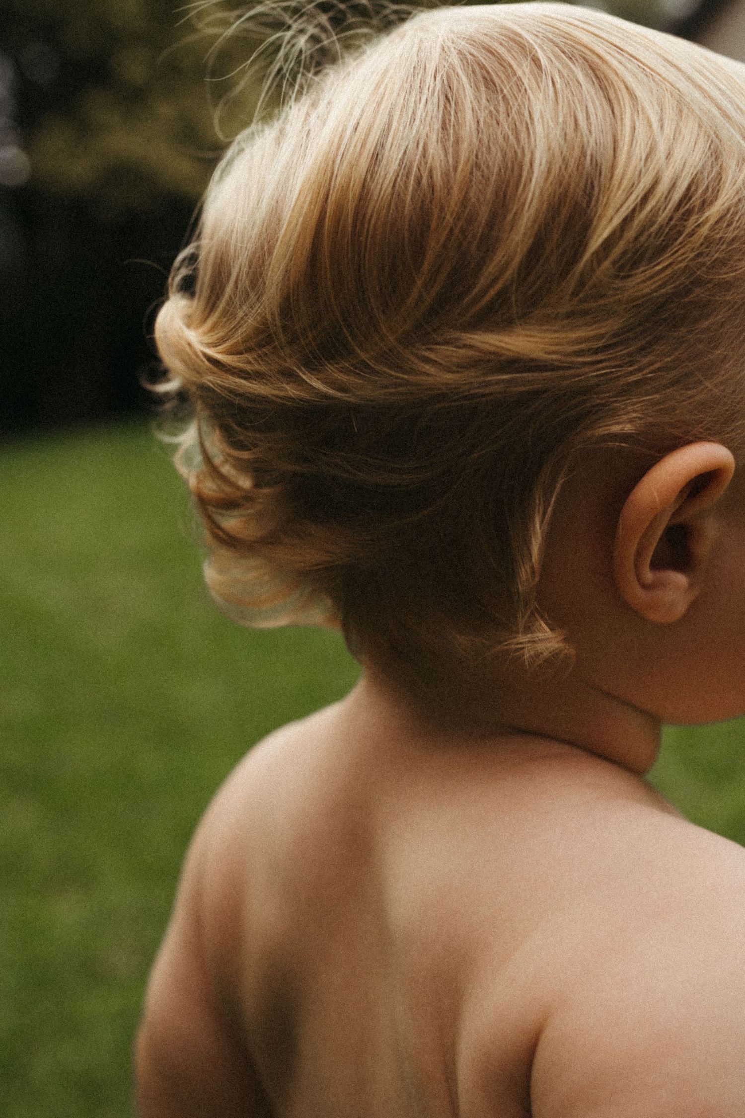 Artistic close-up sequence focusing on blonde hair against natural lighting.