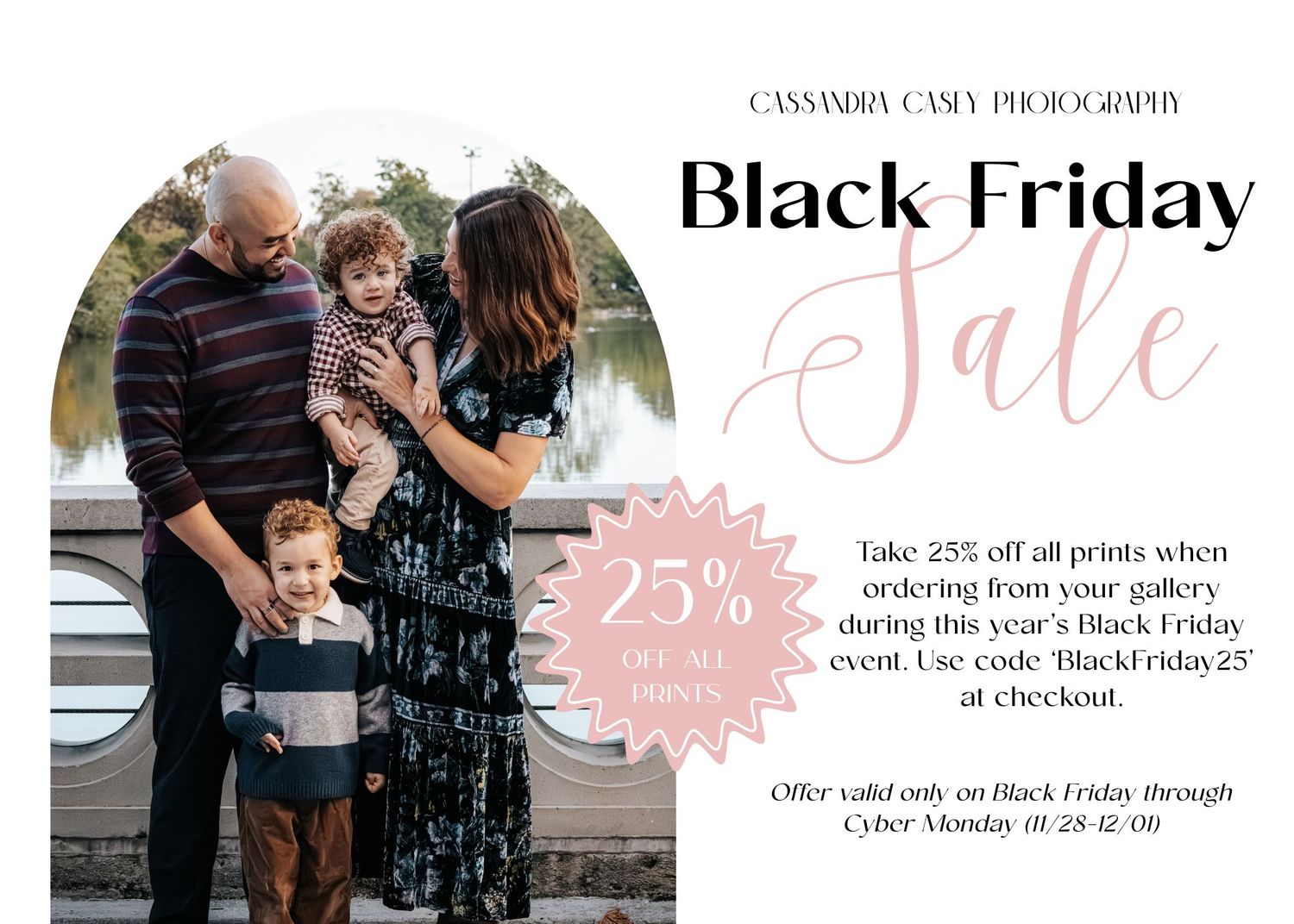 Black Friday sale banner showcases promotional offers and shopping discounts with pink and white design elements.