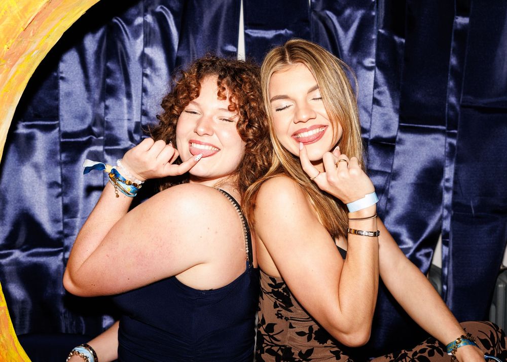 A collage of party photos showing people dancing and having fun at a nightclub event.